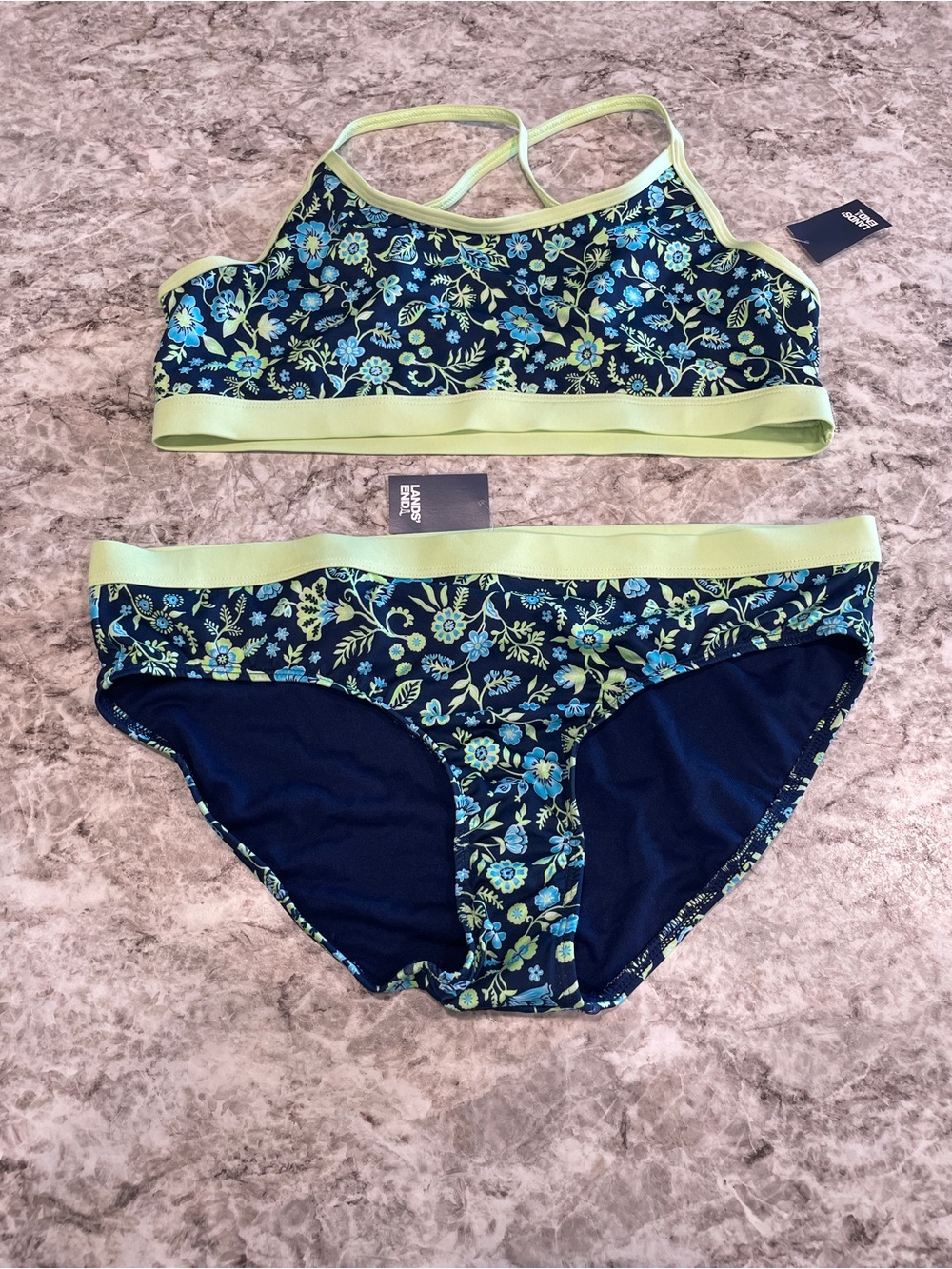 Lands End NEW girls XL 14/16 - 2 piece swim suit bikini- blue & green